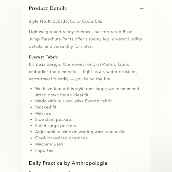 Daily Practice by Anthropologie Base Jump Parachute Panfs size XS - Picture 7 of 13